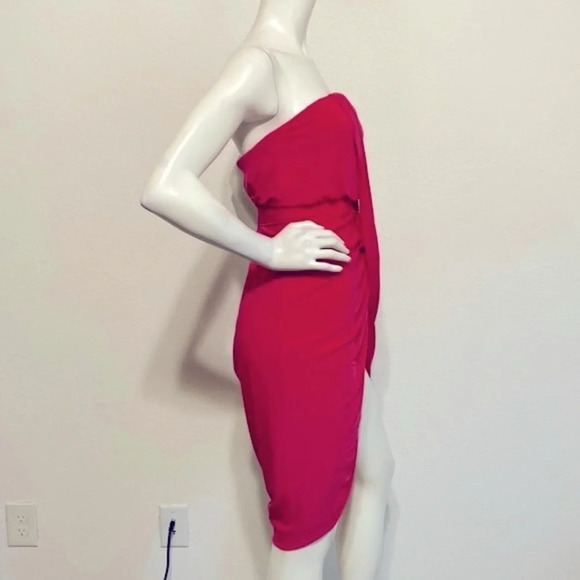 BCBGmaxazria Runway Rose Red Knit Strapless Jersey High Low Drape Dress … - Picture 4 of 7